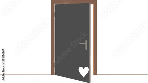 An open door with a heart symbol inviting someone to enter and find love
