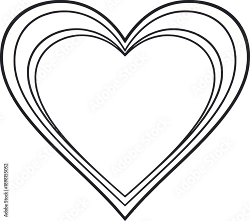 A beautifully intricate line drawing of a heart with multiple layers and curves