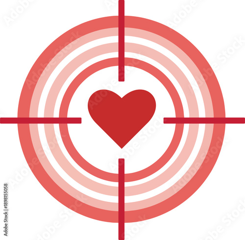 A heart symbol in the center of a red target with concentric circles