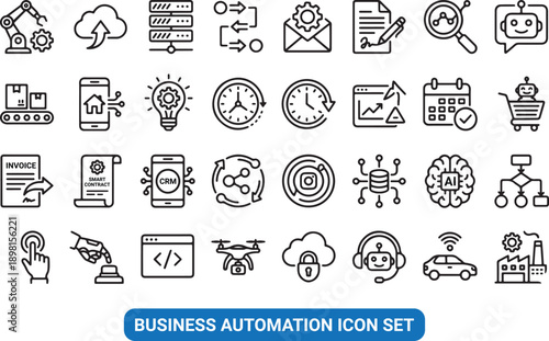 Business automation icon set. Editable line icons. Vector illustration