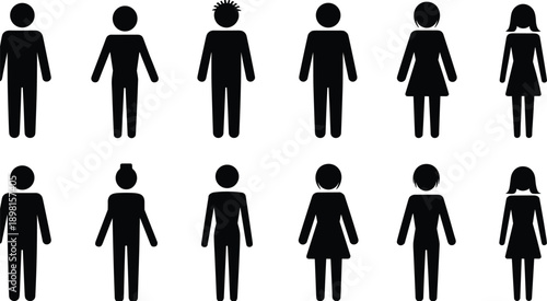 People,icon,silhouette,set,men,women,gender,figures,avatars,stick,characters,profile,collection,vector,illustration,symbols,isolated,white,background,flat