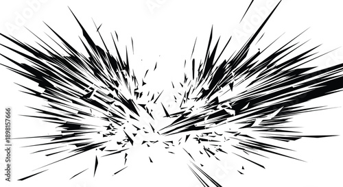 Black and white abstract explosion with sharp lines