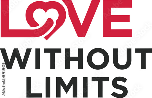 Love Without Limits heart script typography design vector illustration for romance affection and positive emotional message on transparent background.