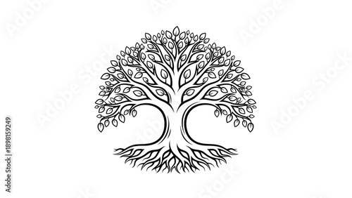 Intricate Tree of Life illustration with deep roots and lush leaves, symbolizing growth, nature, and organic connection