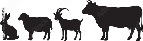 four animal silhouettes rabbit sheep goat cow