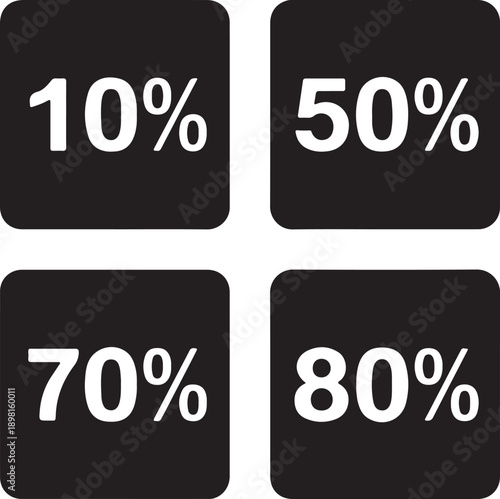 Percentage discount icons set with ten fifty seventy and eighty percent labels