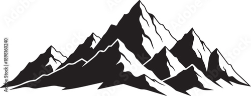 Black and white Himalayas mountain range silhouette