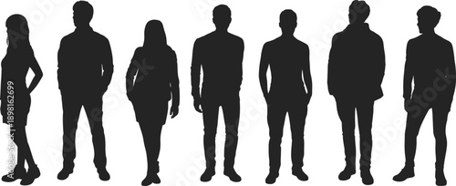 People,silhouette,standing,group,men,women,young,adults,casual,full,body,figures,collection,modern,lifestyle,vector,illustration,isolated,white,background