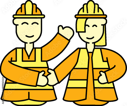 Two construction workers giving thumbs up together