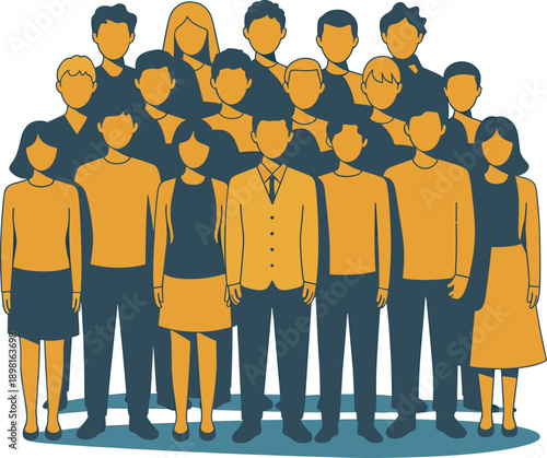 Business people group illustration, professional team standing together, corporate workforce concept, leadership teamwork diversity theme, modern flat vector design