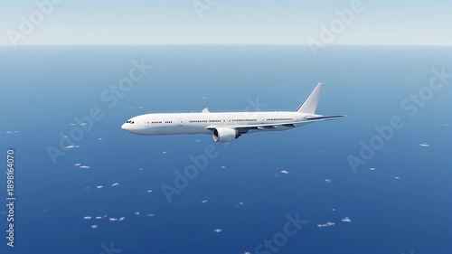 Wallpaper Mural Side Profile View of Large Passenger Jet Plane Flying Over Blue Sea Horizon Commercial Aircraft in Flight Mid Air Transportation and Aviation Industry Concept White Airplane Copy Space Torontodigital.ca