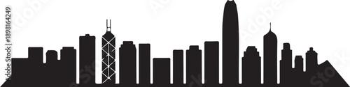 Hong kong skyline silhouette vector graphic featuring famous buildings on white