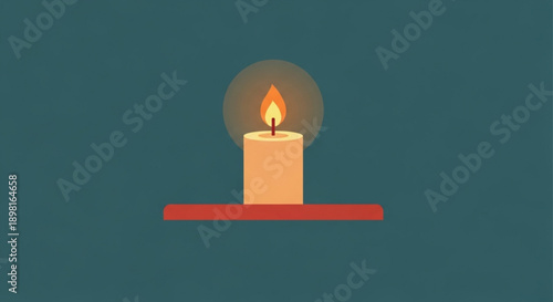 Lit Candle on Red Tray Isolated on Teal Background