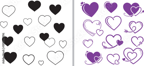A large collection of hand-drawn vector stars, starbursts, and hearts. Styles range from simple black outlines and solid fills to energetic red sketches, purple flourishes, and graffiti drips.
