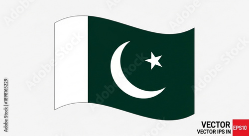 Pakistan Flag Waving in Green and White Vector Illustration