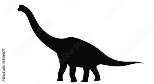Black silhouette of a long necked dinosaur against a white background silhouette