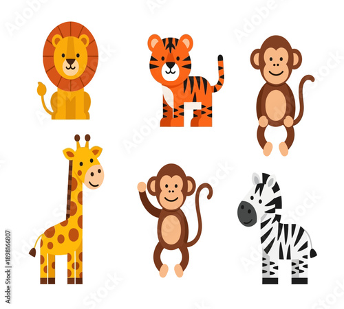 Cute Jungle Safari Animal Clipart Set for Kids Design
