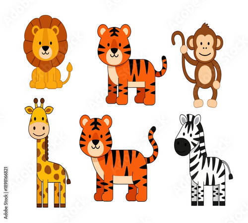 Cute Jungle Safari Animal Clipart Set for Kids Design
