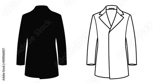 Two coats one black and one white presented as a visual contrast silhouette