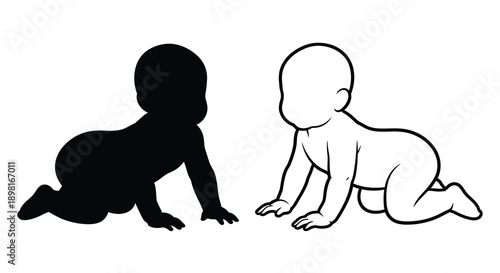 Crawling baby illustration with a contrasting outline a bold silhouette