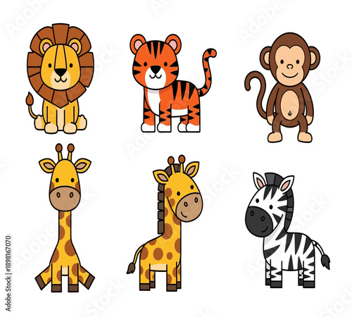 Cute Jungle Safari Animal Clipart Set for Kids Design
