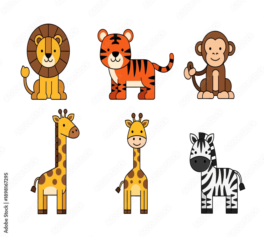 Fototapeta premium Cute Jungle Safari Animal Clipart Set for Kids Design 