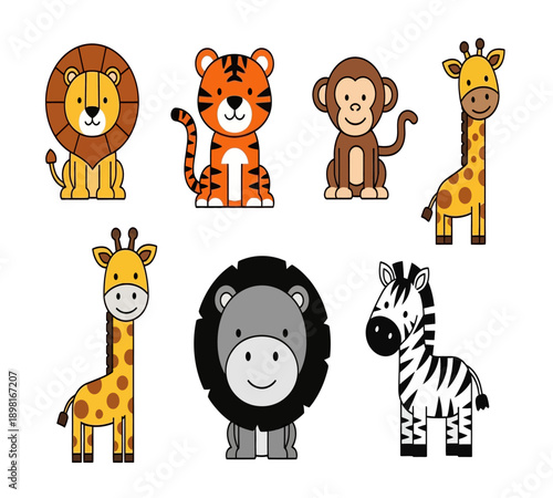 Cute Jungle Safari Animal Clipart Set for Kids Design
