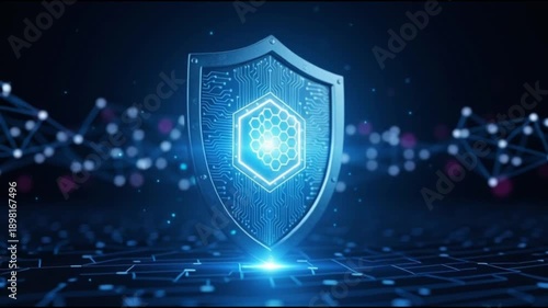 Cyber security shield protecting digital network with advanced technology