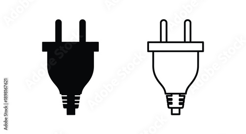 Two electrical plugs one solid black and one outlined silhouette