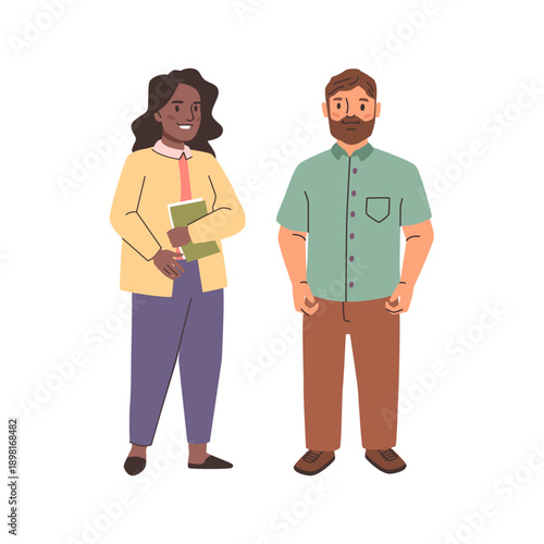 People with dwarfism syndrome. Vector cartoon characters from different ethnic groups with chronic genetic condition or specific mutation or hormonal imbalances. Man and woman with short height