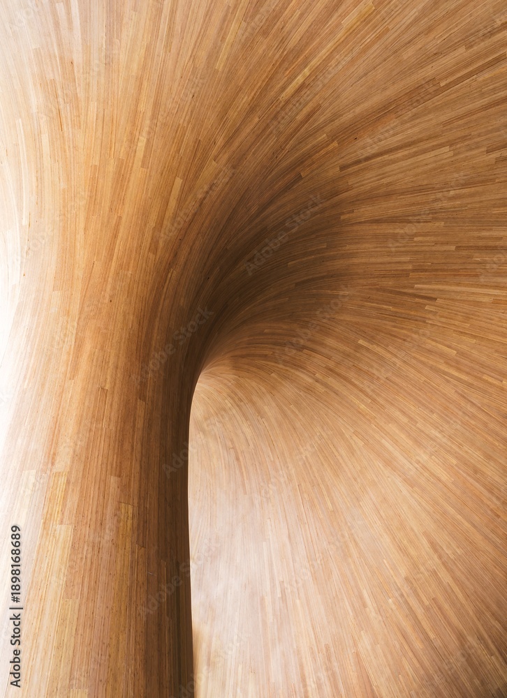 Naklejka premium Wooden Wall Curve column shade lighting Architecture details Abstract background