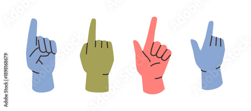 Hand gesture with forefinger index finger pointing or showing direction. Vector choose or directing attention, non verbal communication. Directional cue or identification, command or instruction