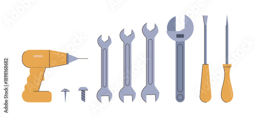Handyman toolbox, isolated set of screwdriver and wrenches of different size. Vector in flat style, equipment for renovation and maintenance. Mechanics and repairing service tools for workers