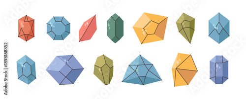 Precious stones or diamonds, isolated brilliants with shining facets. Vector wealth and richness, jewelry and decoration, status and luxurious decoration. Crystalline form of pure carbon