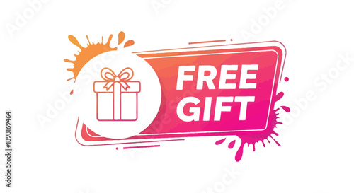 Vibrant free gift promotional badge design featuring a celebratory present icon and bold text