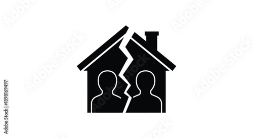 Black and white icon symbolizing separation and division of a couple inside a home