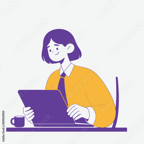 Woman Using Laptop at Desk.