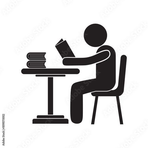 flat icon vector of a person reading a book on a table