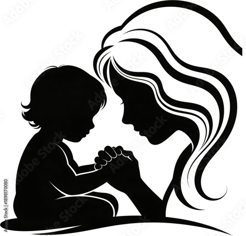 Mother and Child Silhouette: A heartwarming silhouette showcases the bond between a mother and child, their clasped hands symbolizing love and protection.