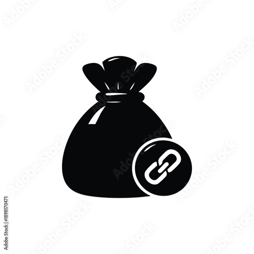 Black and white vector bag of harvested grain with coin symbol agricultural harvest icon