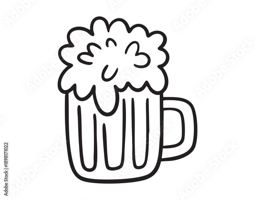 Beer mug with foam hand drawn doodle. Alcohol drink october fest