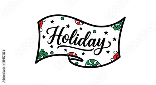 Holiday banner with Christmas tree icons and stars, vector illustration for greeting card or festive decoration, Isolated on transparent background, png