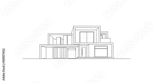 Modern house architectural sketch with clean lines and geometric shapes.
