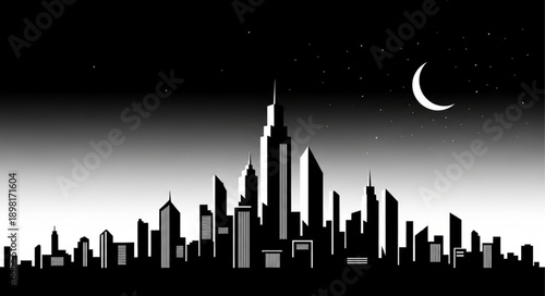 Stylized Silhouette of a City Skyline at Night.