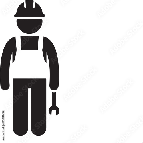 Print Construction Worker Icon with Hard Hat and Wrench