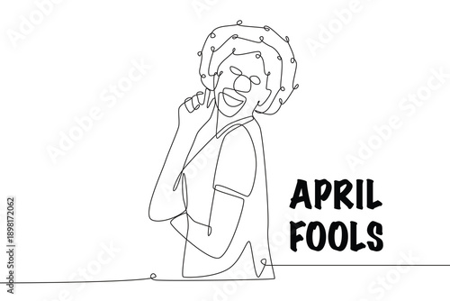 Woman wearing clown attributes. April fools concept one-line drawing