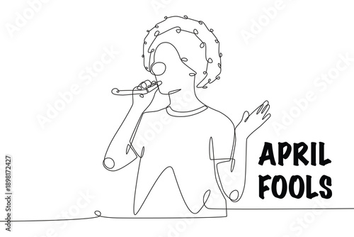 A man wearing clown attributes. April fools concept one-line drawing