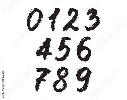 Numbers brush stroke hand drawn, artistic lettering, alphabet font, grunge acrylic typography, education, sketch, vintage type design