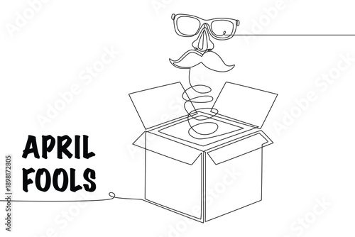 Joke box. April fools concept one-line drawing