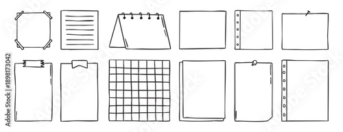 Notepad hand drawn paper note to do list doodle. empty sheet of paper collection